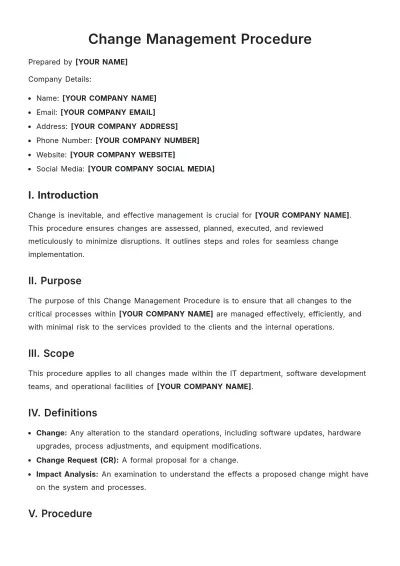 Free Change Management Procedure Template to Edit Online