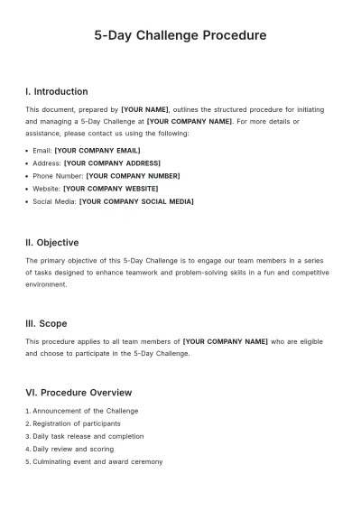 Free 5 Day Challenge Procedure Template to Edit Online