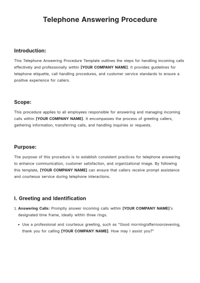 Free Telephone Answering Procedure Template to Edit Online