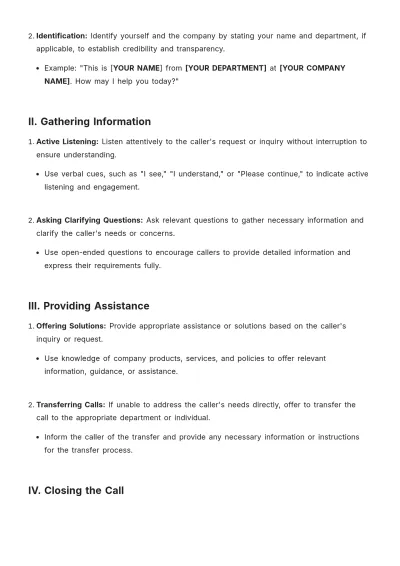 Free Telephone Answering Procedure Template to Edit Online
