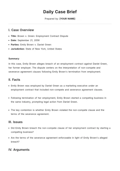 Free Daily Case Brief Template to Edit Online