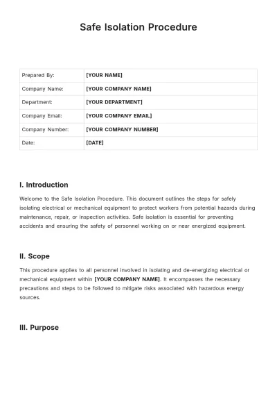 Free Safe Isolation Procedure Template to Edit Online