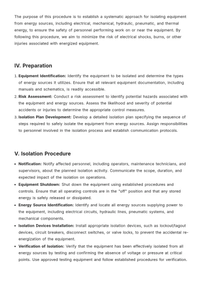 Free Safe Isolation Procedure Template to Edit Online