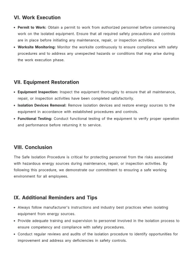 Free Safe Isolation Procedure Template to Edit Online