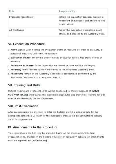 Free Evacuation Procedure Template to Edit Online