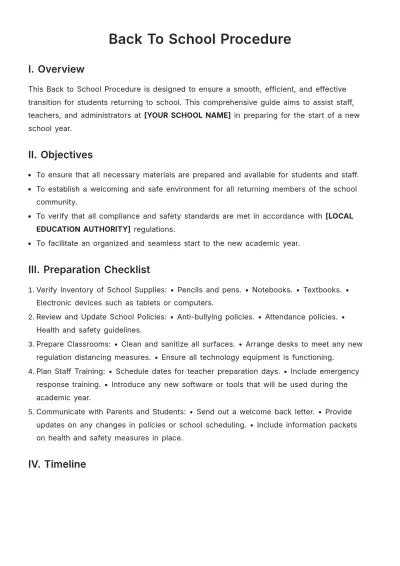 Free Back To School Procedure Template to Edit Online