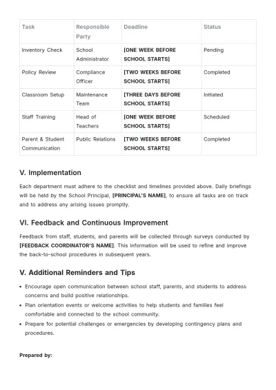 Free Back To School Procedure Template to Edit Online