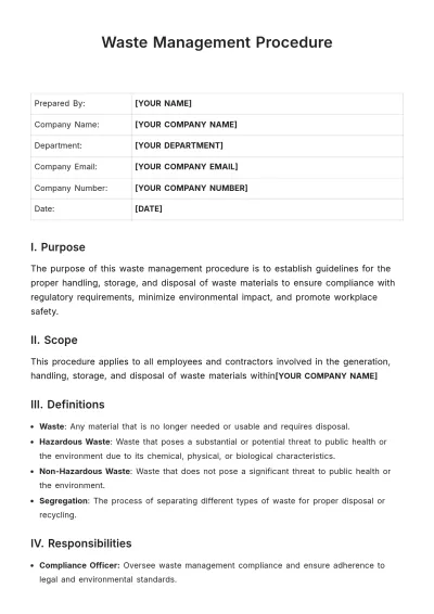 Free Waste Management Procedure Template to Edit Online