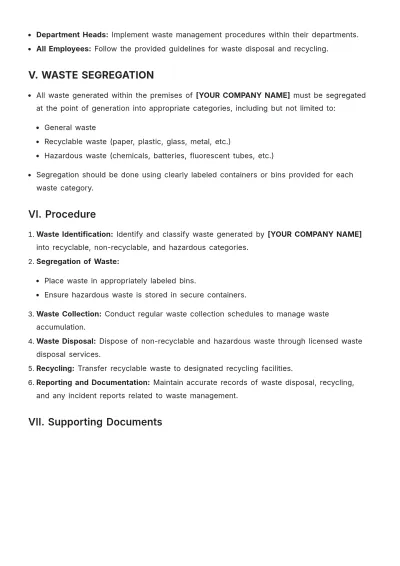 Free Waste Management Procedure Template to Edit Online