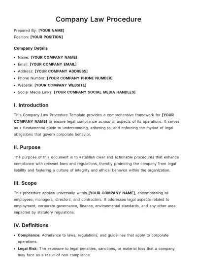 Free Company Law Procedure Template to Edit Online