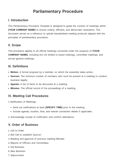 Free Parliamentary Procedure Template to Edit Online