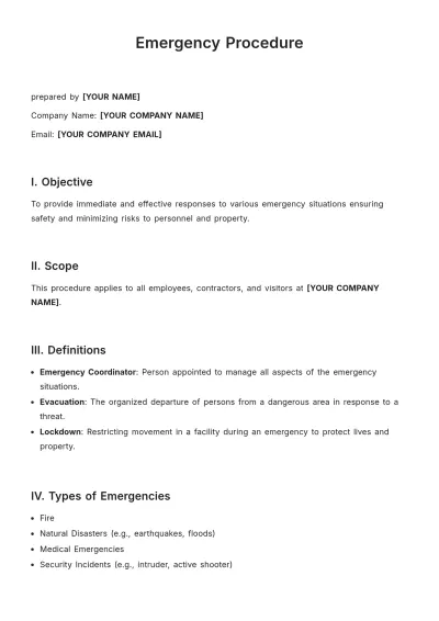 Free Emergency Procedure Template to Edit Online