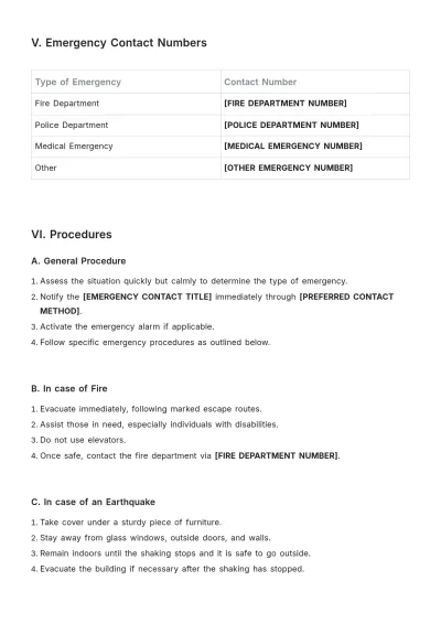 Free Emergency Procedure Template to Edit Online