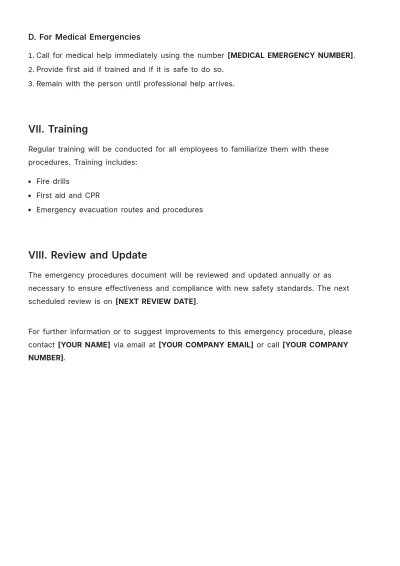 Free Emergency Procedure Template to Edit Online