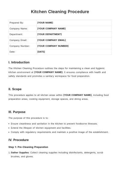 Free Kitchen Cleaning Procedure Template to Edit Online