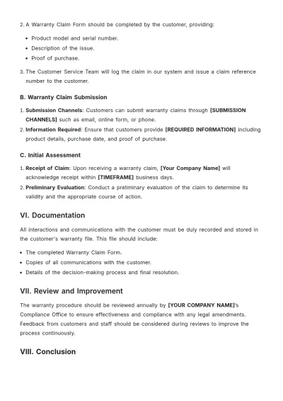 Free Warranty Procedure Template to Edit Online