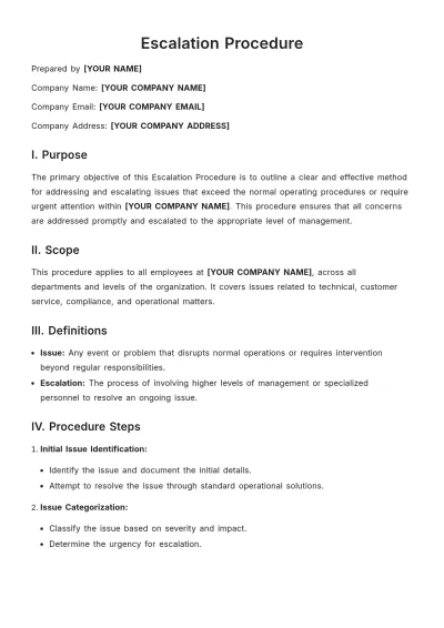 Free Escalation Procedure Template to Edit Online