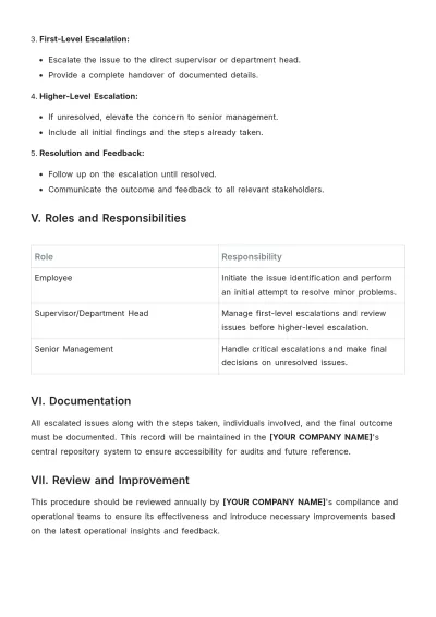 Free Escalation Procedure Template to Edit Online