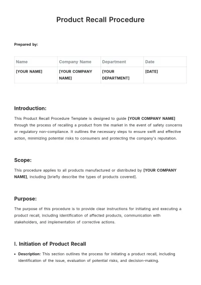 Free Product Recall Procedure Template to Edit Online