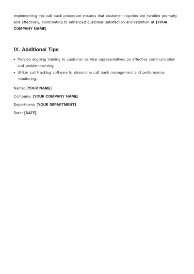 Free Call Back Procedure Template to Edit Online