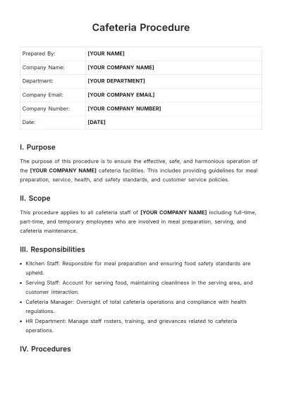 Free Cafeteria Procedure Template to Edit Online