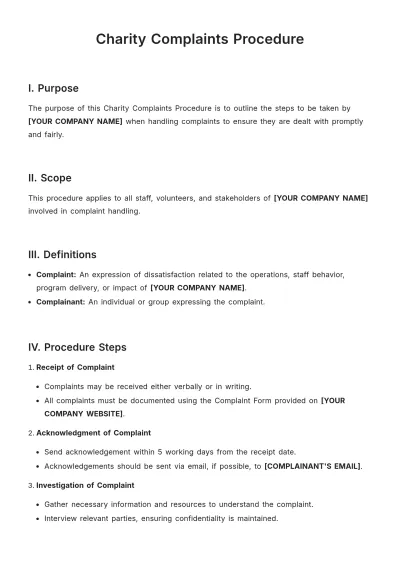 Free Charity Complaints Procedure Template to Edit Online
