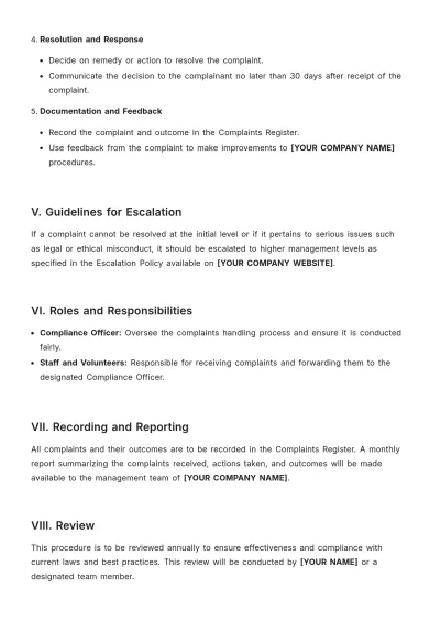 Free Charity Complaints Procedure Template to Edit Online