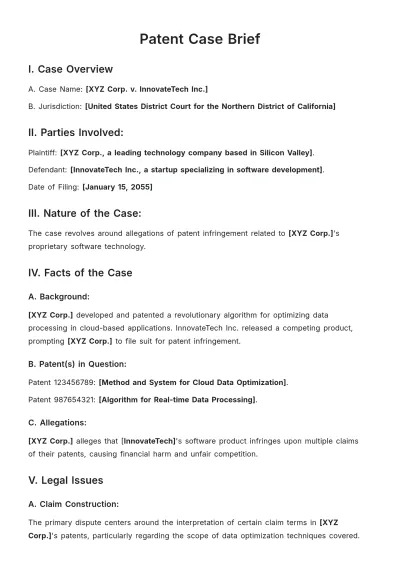 Free Patent Case Brief Template to Edit Online