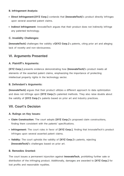 Free Patent Case Brief Template to Edit Online
