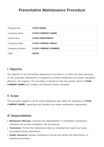 Free Preventative Maintenance Procedure Template to Edit Online