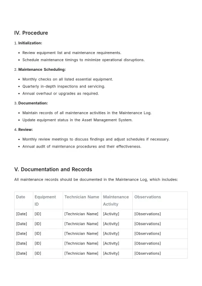Free Preventative Maintenance Procedure Template to Edit Online