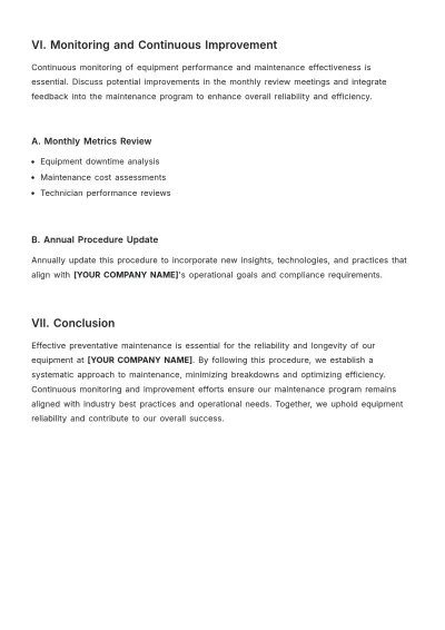 Free Preventative Maintenance Procedure Template to Edit Online