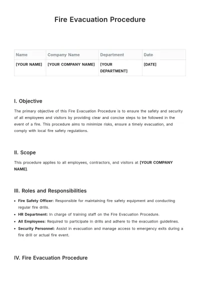 Free Fire Evacuation Procedure Template to Edit Online