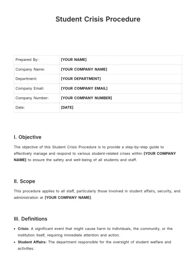 Free Student Crisis Procedure Template to Edit Online