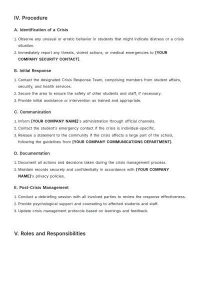 Free Student Crisis Procedure Template to Edit Online