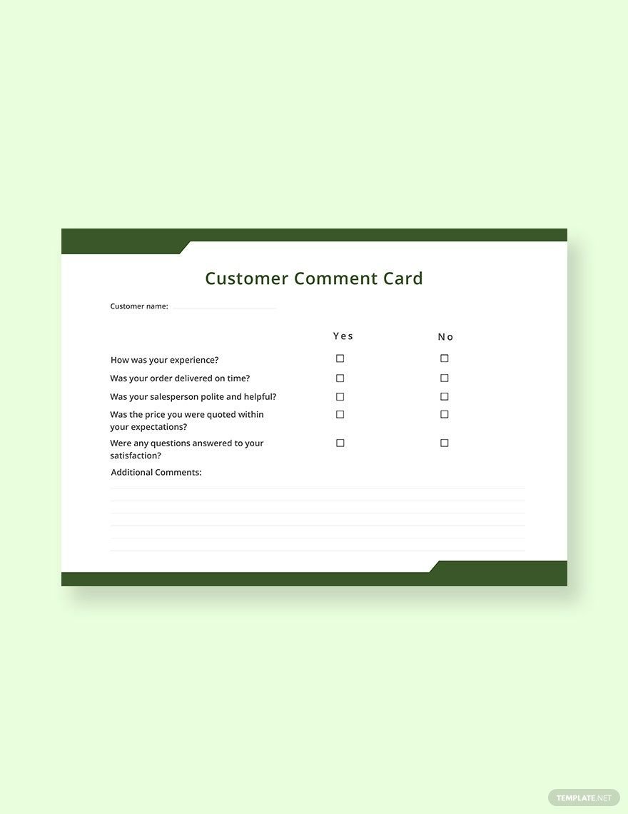 Editable Customer Comment Card Template