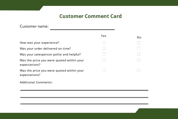 FREE Restaurant Comment Card Template - PDF | Word (DOC) | Apple (MAC