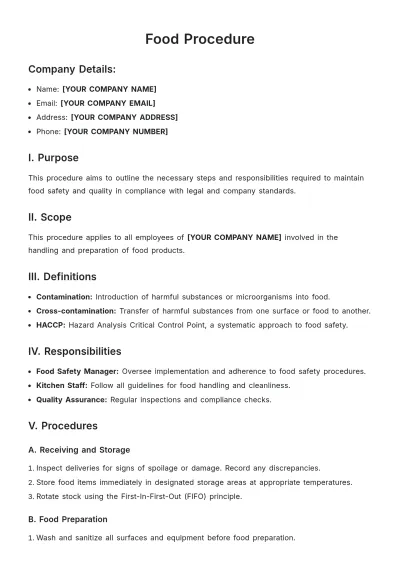 Free Food Procedure Template to Edit Online