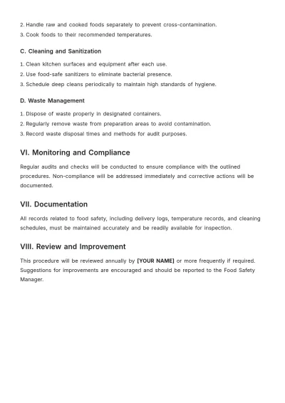 Free Food Procedure Template to Edit Online