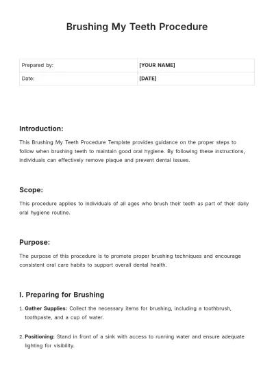 Free Brushing My Teeth Procedure Template to Edit Online