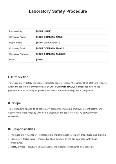 Free Laboratory Safety Procedure Template to Edit Online