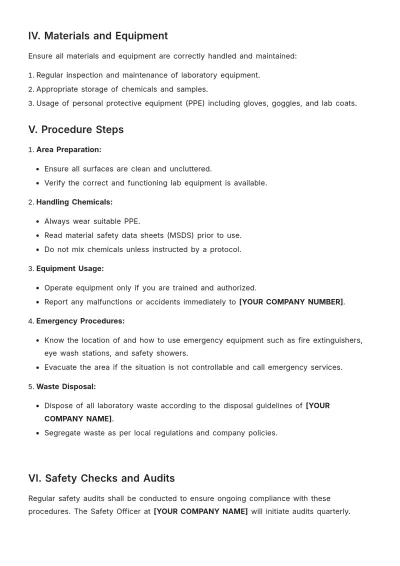 Free Laboratory Safety Procedure Template to Edit Online
