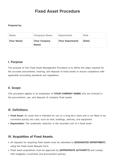 Free Fixed Asset Procedure Template to Edit Online