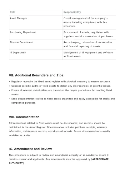 Free Fixed Asset Procedure Template to Edit Online