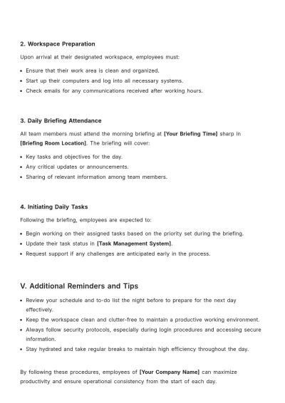Free Beginning Of The Day Procedures Template to Edit Online