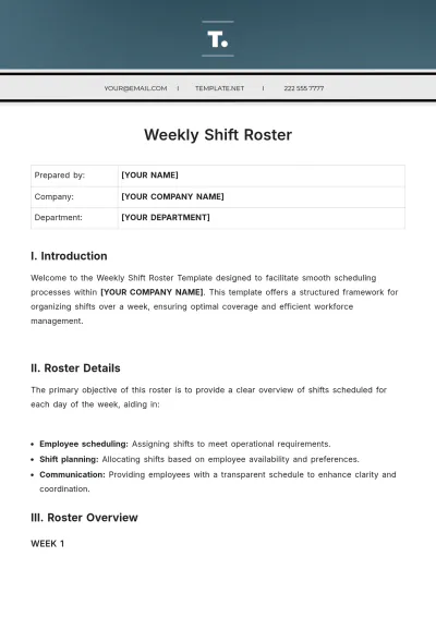 Free Weekly Shift Roster Template to Edit Online