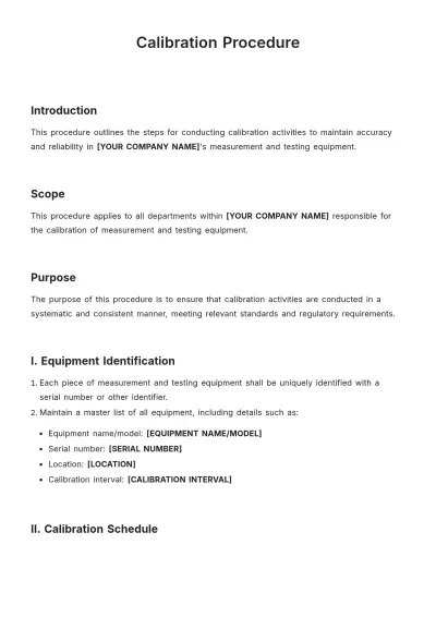 Free Calibration Procedure Template to Edit Online