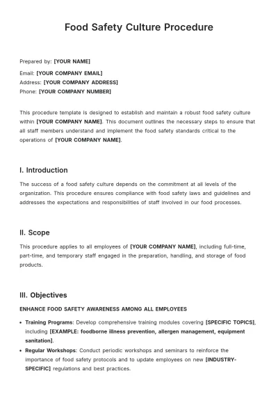 Free Food Safety Culture Procedure Template to Edit Online