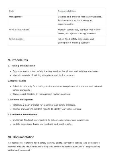 Free Food Safety Culture Procedure Template to Edit Online