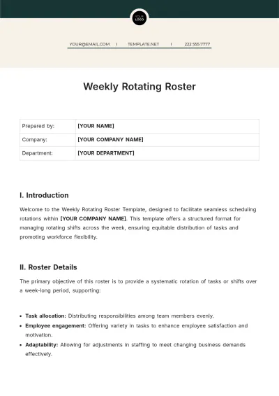 Free Weekly Rotating Roster Template to Edit Online
